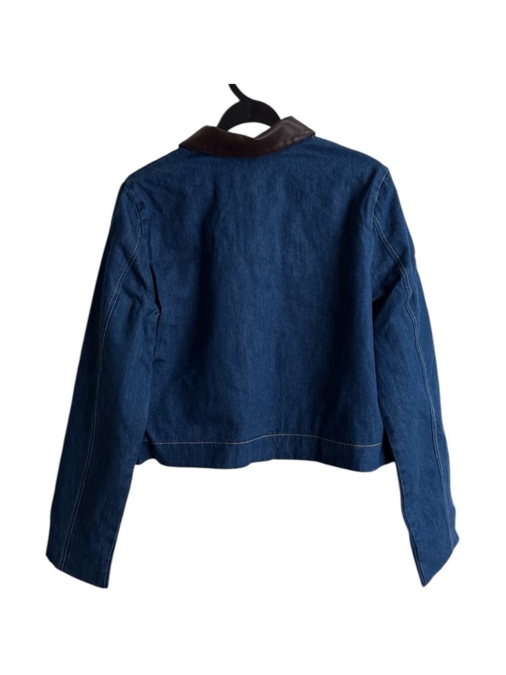 House of Harlow 1960 Denim Jacket with Gold Buttons Faux Leather Trim - Picture 4 of 8